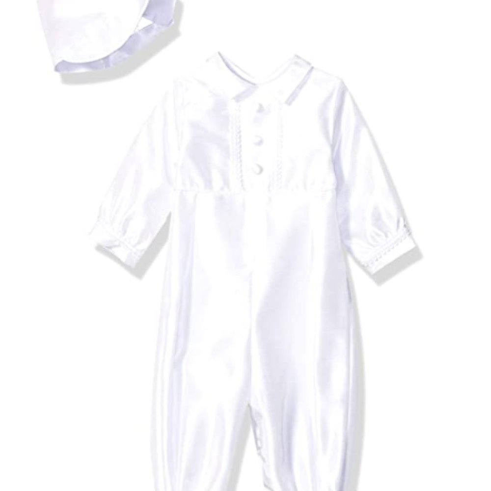 Lauren Madison Baby boy Christening Baptism Infant Shantung Full Length Romper